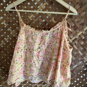 American Eagle crop top pink floral lightweight tie st shoulder Large